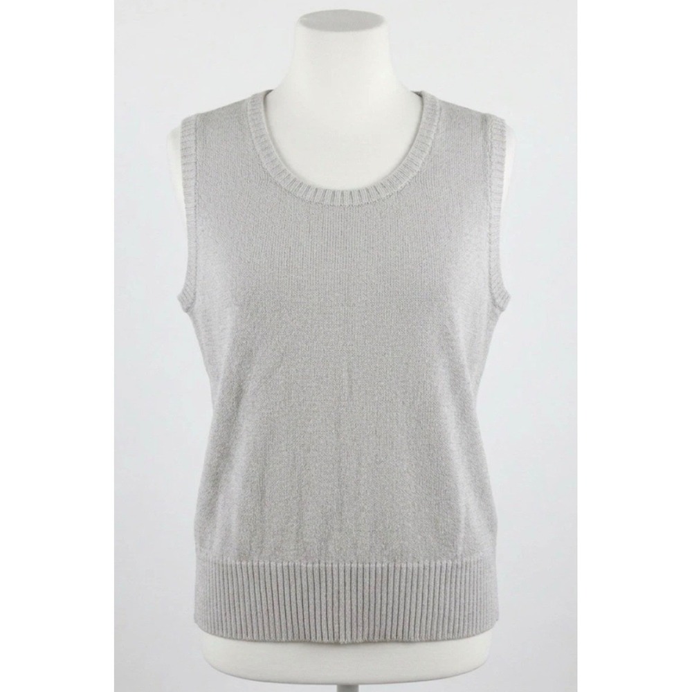St. John Sport Women's Large Sleeveless Sweater Vest Gray Scoop Neck Knit Top